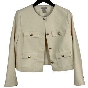 NWOT H&M L Cream Boucle Jacket Gold Buttons Classic Chanel Style Cropped Career